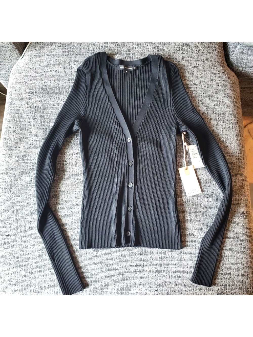 Good American Ribbed Cardigan V-Neck Shine